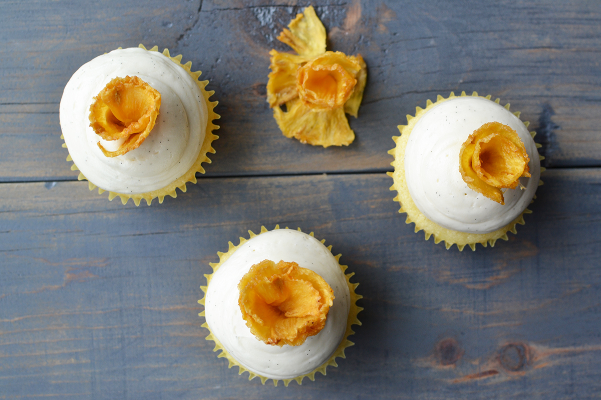 Pineapple Cupcakes with Pineapple Flowers and Cream Cheese Frosting Recipe