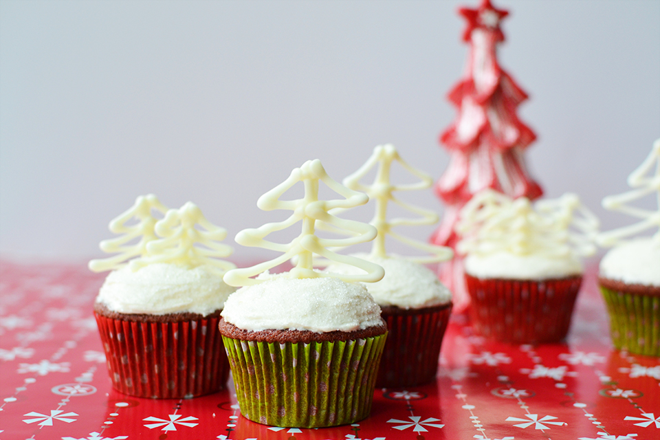 Red Velvet Cupcakes With Chocolate Trees Recipe